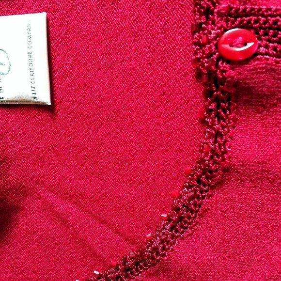 FLASH SALE! NEW Emma James Dark Red Knit Top, Crochet Trim, Tiny Beads, M - Picture 7 of 8